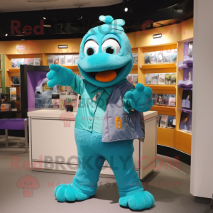Teal But mascot costume character dressed with a Jumpsuit and Keychains