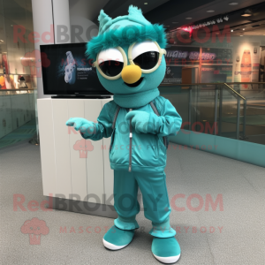 Teal But mascot costume character dressed with a Jumpsuit and Keychains