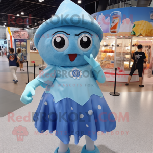 Blue Ice Cream mascot costume character dressed with a Mini Skirt and Wraps