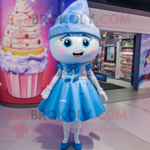 Blue Ice Cream mascot costume character dressed with a Mini Skirt and Wraps