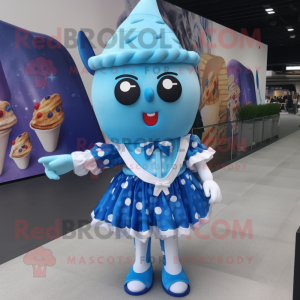 Blue Ice Cream mascot costume character dressed with a Mini Skirt and Wraps