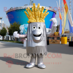 Silver French Fries mascot costume character dressed with a Bikini and Gloves