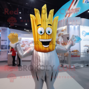 Silver French Fries mascot costume character dressed with a Bikini and Gloves