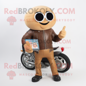 Tan Squash mascot costume character dressed with a Biker Jacket and Wallets