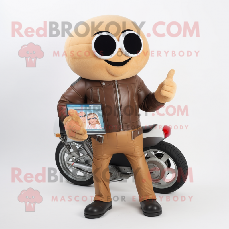 Tan Squash mascot costume character dressed with a Biker Jacket and Wallets Tan Squash mascot costume character dressed with a Biker Jacket and Wallets