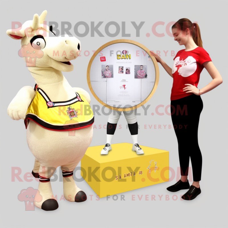 Cream Horse mascot costume character dressed with a Bikini and Brooches