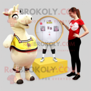 Cream Horse mascot costume character dressed with a Bikini and Brooches
