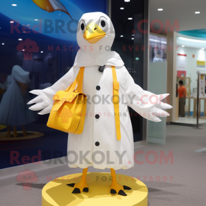 nan Seagull mascot costume character dressed with a Raincoat and Backpacks
