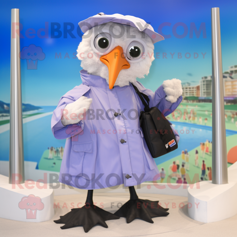 nan Seagull mascot costume character dressed with a Raincoat and Backpacks