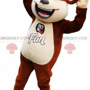 Mascotte de singe marron et blanc aux yeux verts -