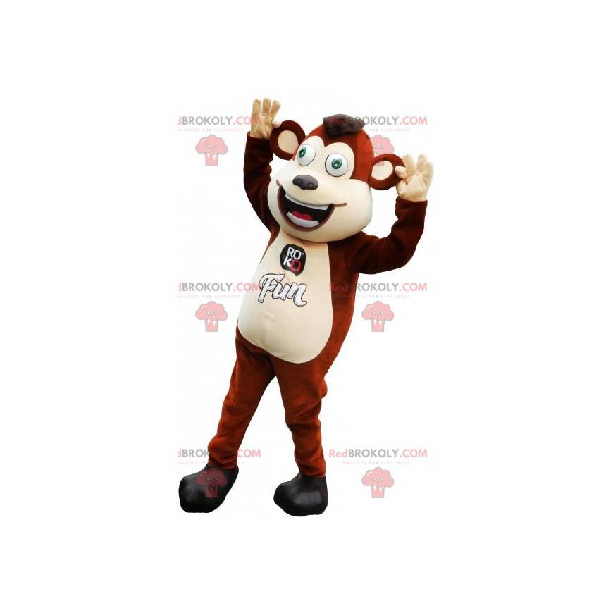 Brown and white monkey mascot with green eyes - Redbrokoly.com