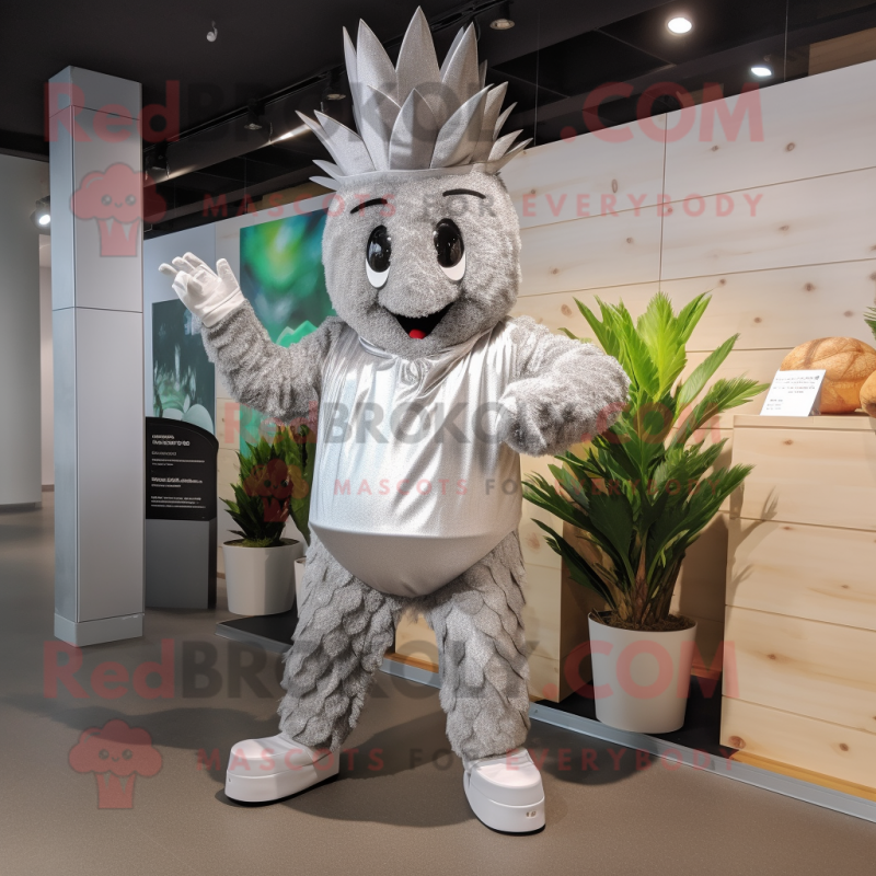 Silver Pineapple mascot costume character dressed with a Joggers and Cummerbunds Silver Pineapple mascot costume character dressed with a Joggers and Cummerbunds