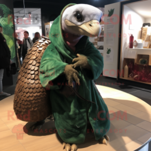 Forest Green Pangolin mascot costume character dressed with a Cover-up and Tote bags