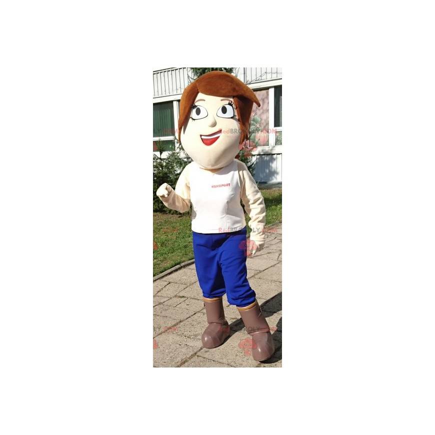 Maskot žena s krátkými vlasy s velkýma očima - Redbrokoly.com Maskot žena s krátkými vlasy s velkýma očima - Redbrokoly.com
