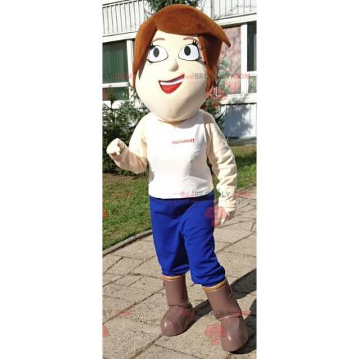 Mascot mujer con pelo corto con ojos grandes - Redbrokoly.com