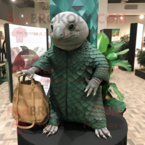 Forest Green Pangolin mascot costume character dressed with a Cover-up and Tote bags