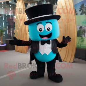 Cyan Pad Thai mascot costume character dressed with a Tuxedo and Suspenders