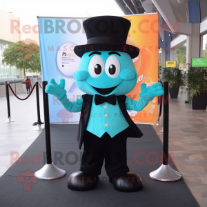 Cyan Pad Thai mascot costume character dressed with a Tuxedo and Suspenders