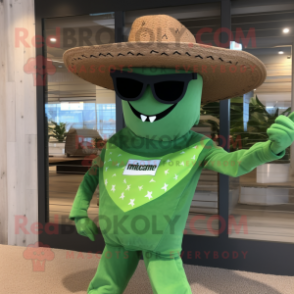 Olive Cowboy mascot costume character dressed with a Swimwear and Sunglasses