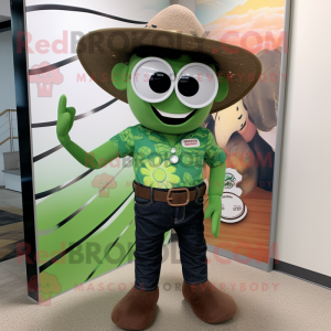 Olive Cowboy mascot costume character dressed with a Swimwear and Sunglasses