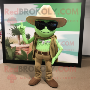 Olive Cowboy mascot costume character dressed with a Swimwear and Sunglasses