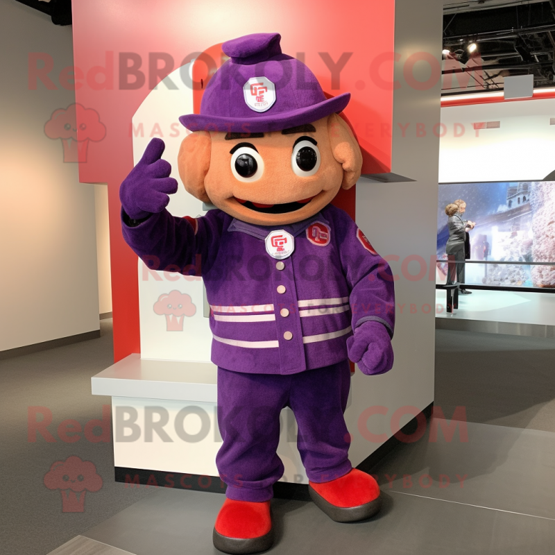 Purple Fire Fighter mascot costume character dressed with a Sweater and Cufflinks