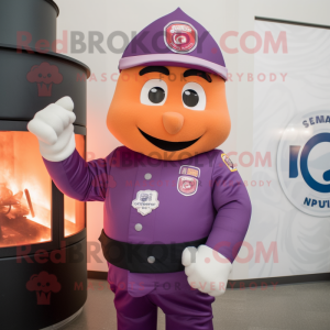 Purple Fire Fighter mascot costume character dressed with a Sweater and Cufflinks