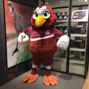 Maroon Quail mascot costume character dressed with a Running Shorts and Headbands