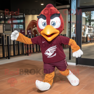 Maroon Quail mascot costume character dressed with a Running Shorts and Headbands