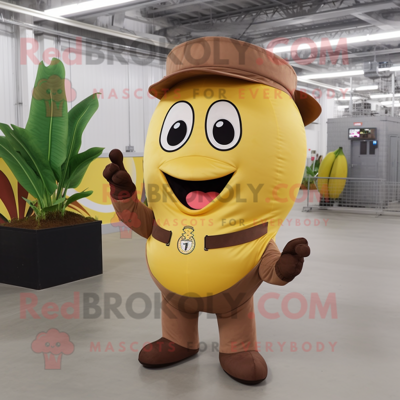 Brown Banana mascot costume character dressed with a Cargo Pants and Rings Brown Banana mascot costume character dressed with a Cargo Pants and Rings
