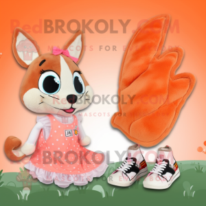 Peach Squirrel mascot costume character dressed with a One-Piece Swimsuit and Shoe clips