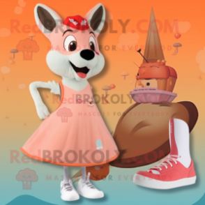 Peach Squirrel mascot costume character dressed with a One-Piece Swimsuit and Shoe clips