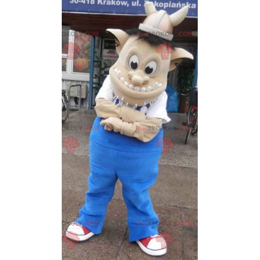 Troll mascot with a Viking helmet. Creature mascot -