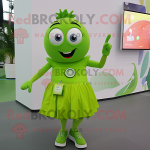 Lime Green Aglet mascot costume character dressed with a Dress and Smartwatches
