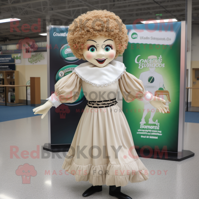 Beige Irish Dancer mascot costume character dressed with a Cover-up and Earrings Beige Irish Dancer mascot costume character dressed with a Cover-up and Earrings