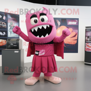 Pink Vampire mascot costume character dressed with a Tank Top and Wraps