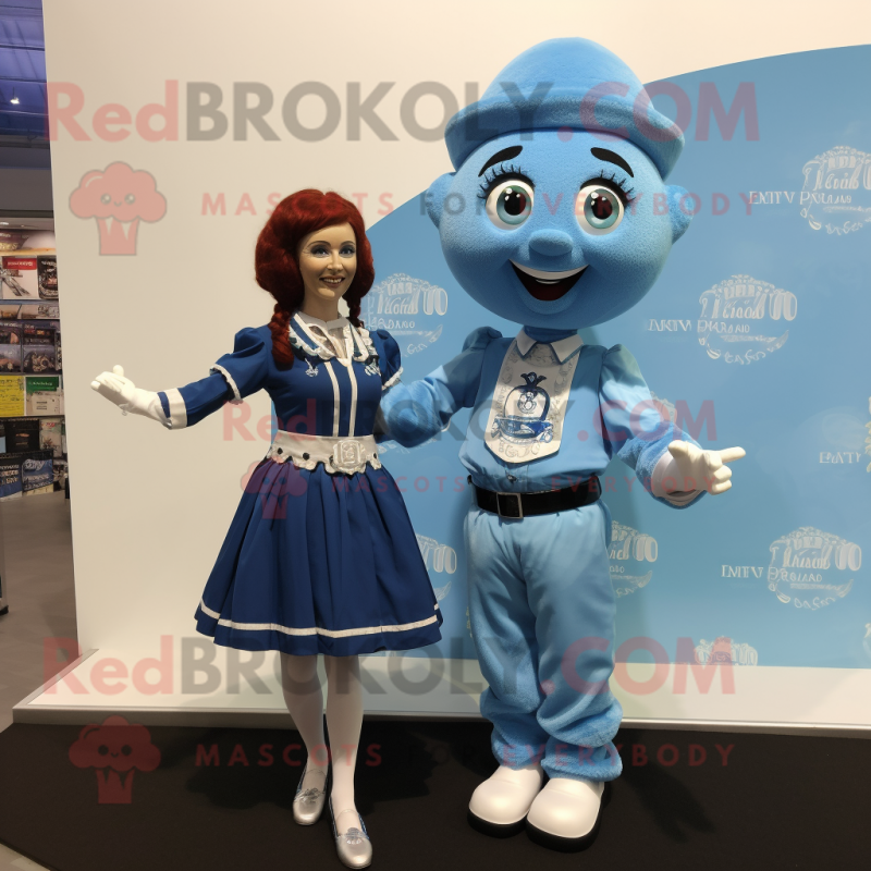 Sky Blue Irish Dancer mascot costume character dressed with a Oxford Shirt and Cummerbunds Sky Blue Irish Dancer mascot costume character dressed with a Oxford Shirt and Cummerbunds