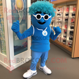 Blue Irish Dancing Shoes mascot costume character dressed with a Capri Pants and Sunglasses