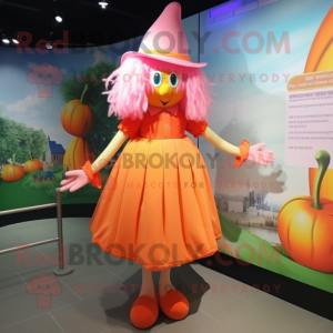 Peach Witch mascot costume character dressed with a Culottes and Shoe clips