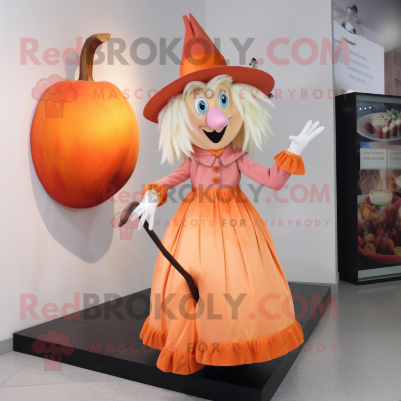 Peach Witch mascot costume character dressed with a Culottes and Shoe clips