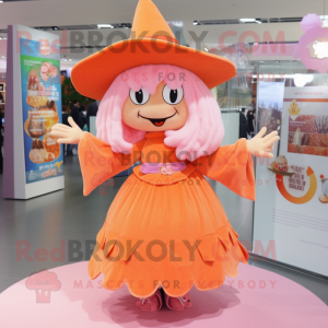 Peach Witch mascot costume character dressed with a Culottes and Shoe clips