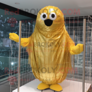 Gold Volleyball Net mascot costume character dressed with a Raincoat and Scarf clips