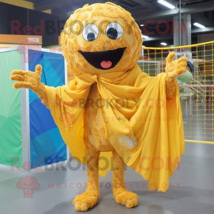 Gold Volleyball Net mascot costume character dressed with a Raincoat and Scarf clips