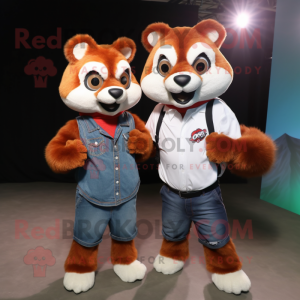 Rust Red Panda mascot costume character dressed with a Boyfriend Jeans and Cummerbunds