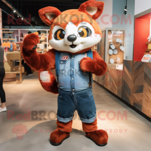 Rust Red Panda mascot costume character dressed with a Boyfriend Jeans and Cummerbunds