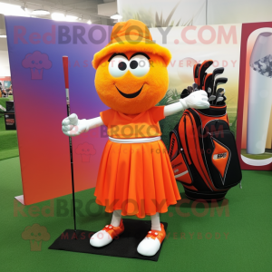 Orange Golf Bag mascot costume character dressed with a Pleated Skirt and Anklets