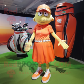 Orange Golf Bag mascot costume character dressed with a Pleated Skirt and Anklets