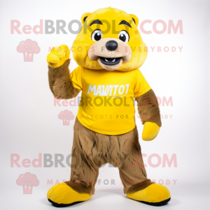 Yellow Marmot mascot costume character dressed with a Graphic Tee and Shoe clips