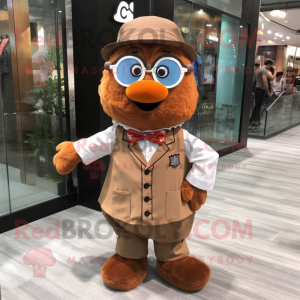 Brown Mandarin mascot costume character dressed with a Dress Shirt and Eyeglasses