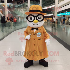 Brown Mandarin mascot costume character dressed with a Dress Shirt and Eyeglasses